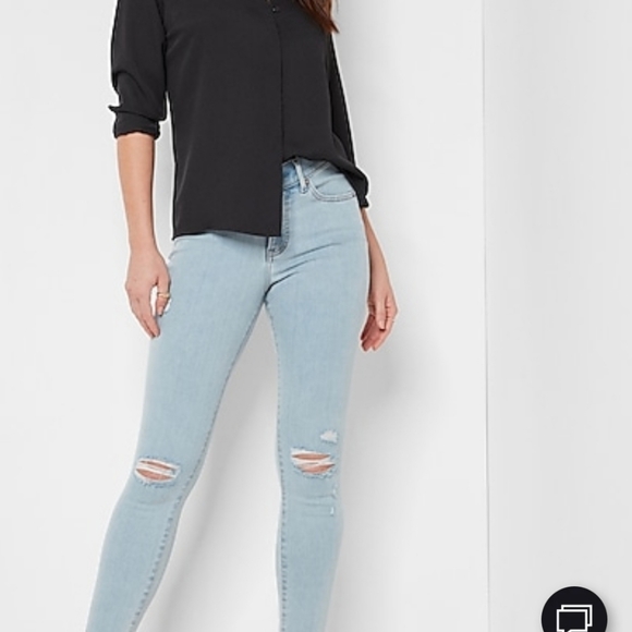 Express Light Wash Low Rise Skinny Distressed Jeans - Picture 13 of 13